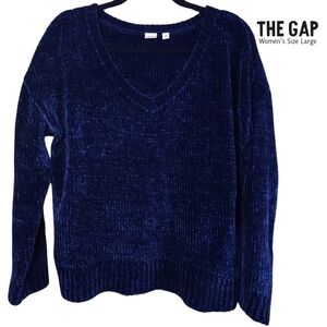GAP Sweater Blue Womens Sz M Soft Chenille V-Neck Loose-fit